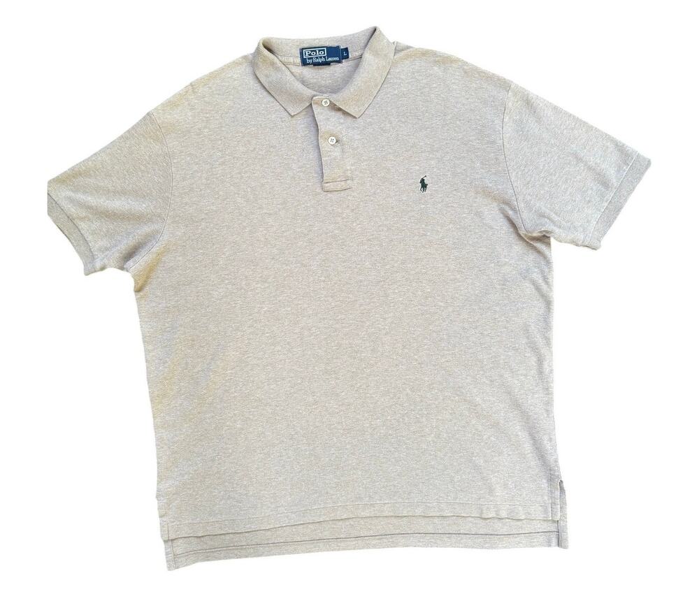 Vintage Polo Ralph Lauren Men's L Oatmeal Heather Polo Green Pony